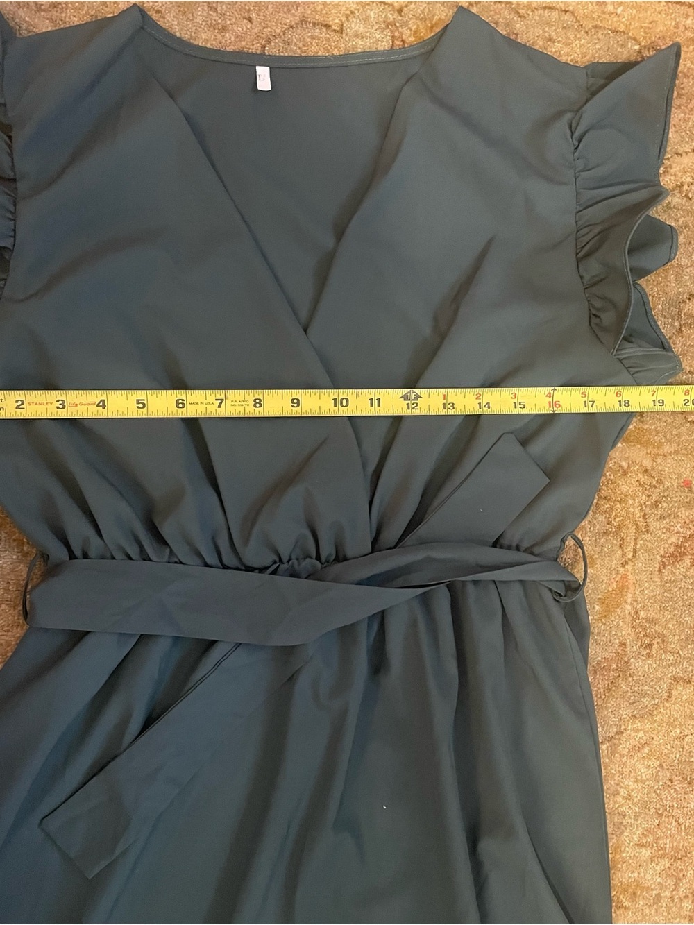 Faux Wrap Dress with Flutteri Sleeves in Deep Green - Picture 5 of 9
